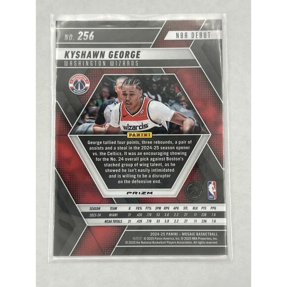 2024-25 Panini Mosaic Basketball Kyshawn George Red Nba Debut RC Wizards - Picture 2 of 2
